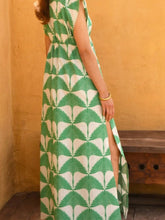 Slit Printed V-Neck Cap Sleeve Maxi Dress OutfitFlow